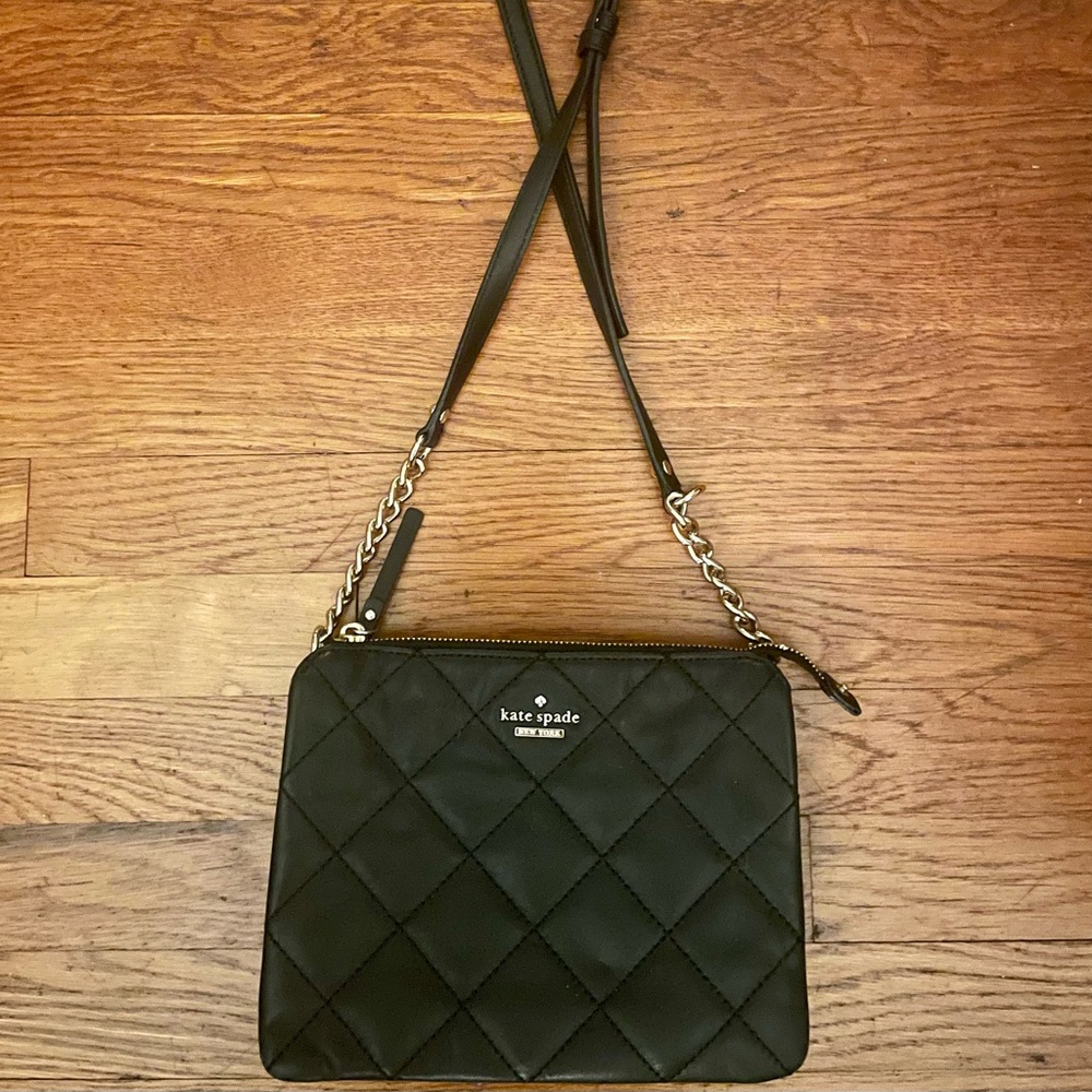 Kate Spade Quilted Leather Brossbody Hand Bag Black & Gold